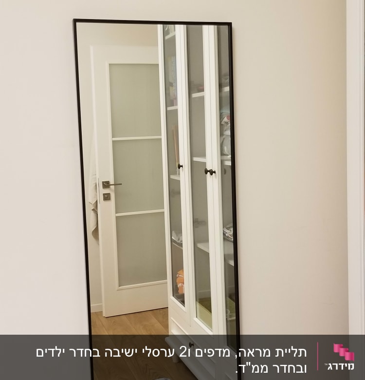 מראה תלויה על קיר עם שקע חשמל